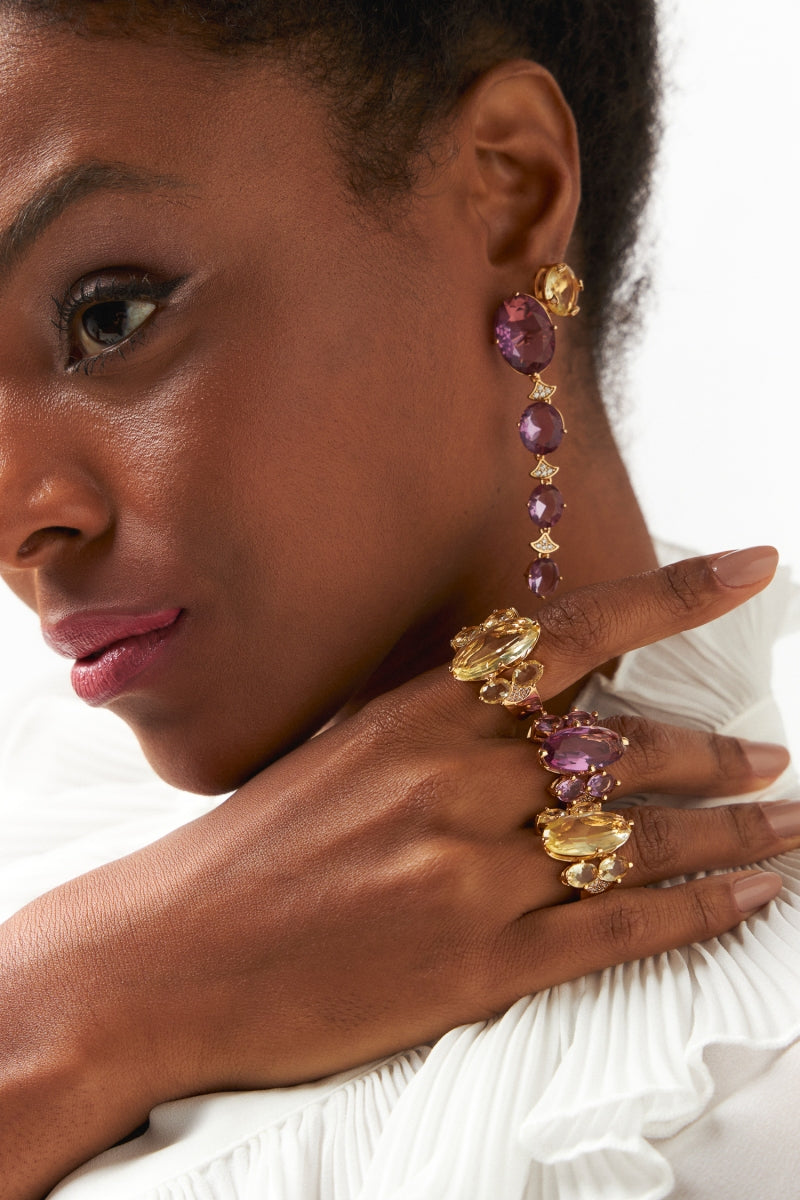 Magic Crystals Marquise Amethyst Crystal Ring - Size 18