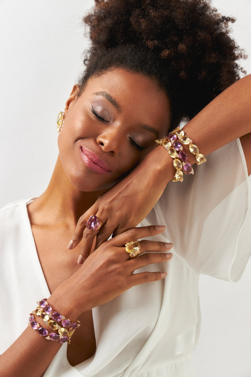 Magic Crystals Oval Amethyst Crystal Ring - Size 17