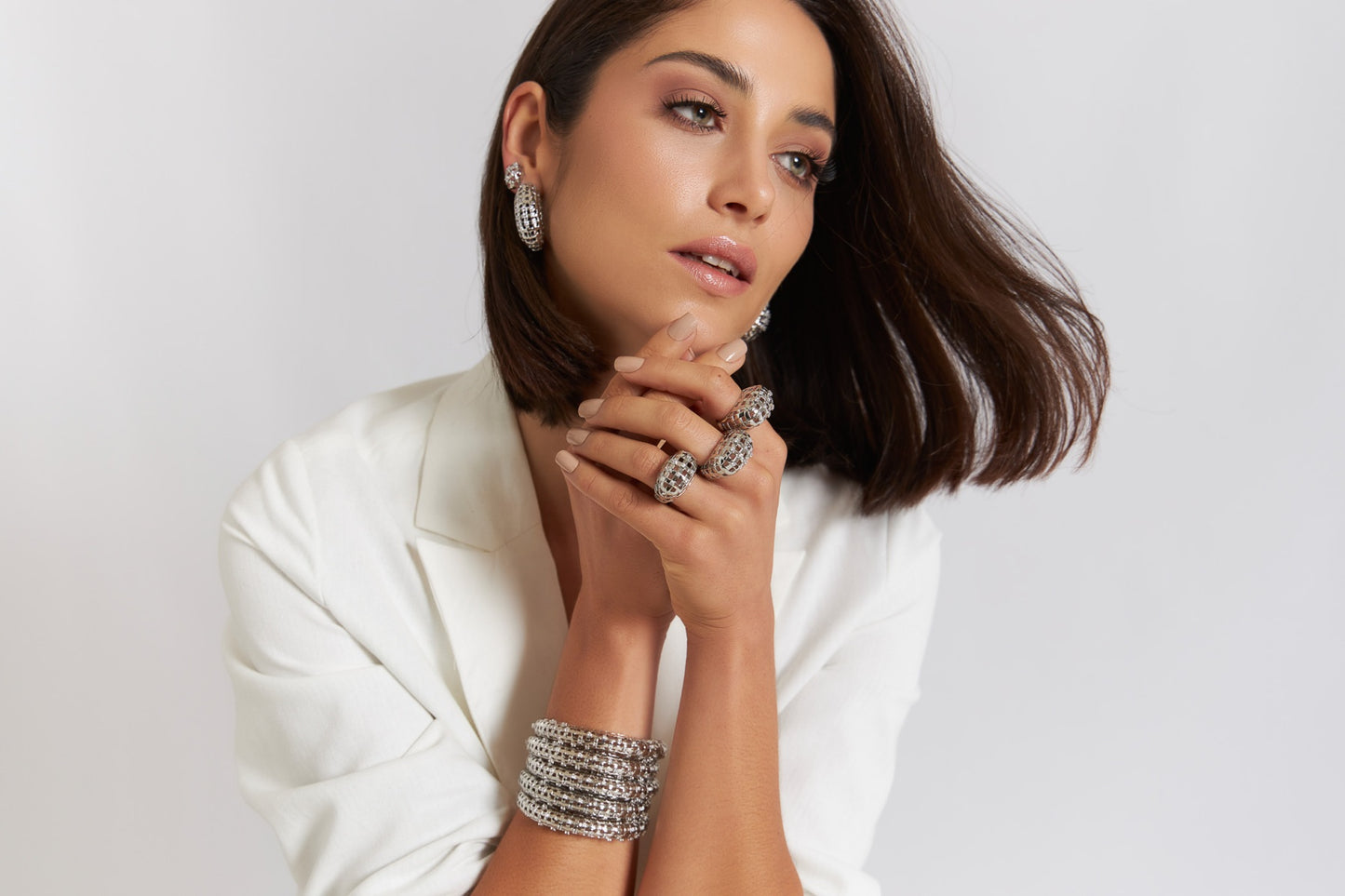 Glowing Wefts Rhodium Bangle