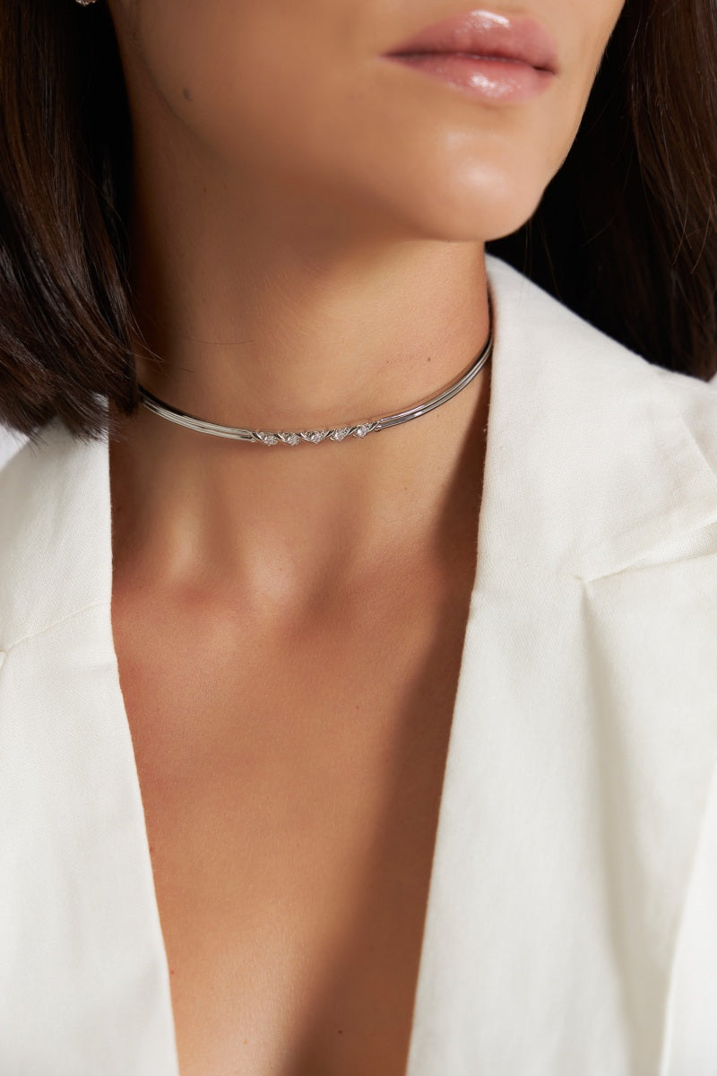 Glowing Wefts Braided Rhodium Necklace